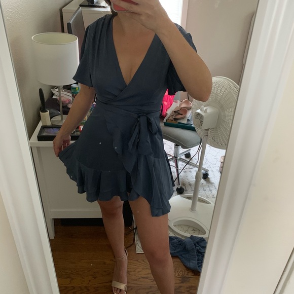 Cami Angel Sleeve Faux Wrap Dress In 